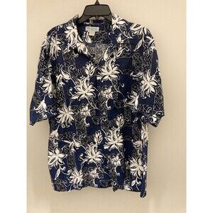Vintage Hookano Shirt Mens XXL Blue Hawaiian Floral Extra Extra Large